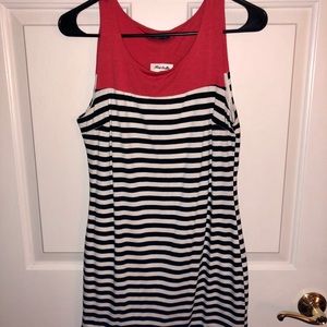 Dress with red/black and white stripes